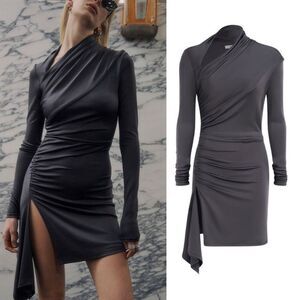 Et Ochs The Mackenzie Shadow Black Long Sleeve Asymmetric Jersey Mini Dress Sz 8